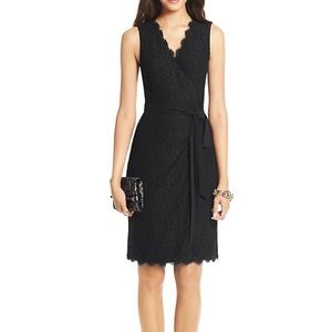 DVF Julianna Two Lace Wrap Dress Sleeveless Black